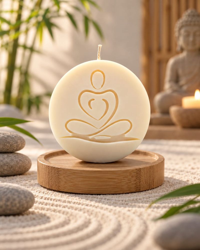 Vela Vela Aromatizada de cera de soja y de abeja "Persona meditando".